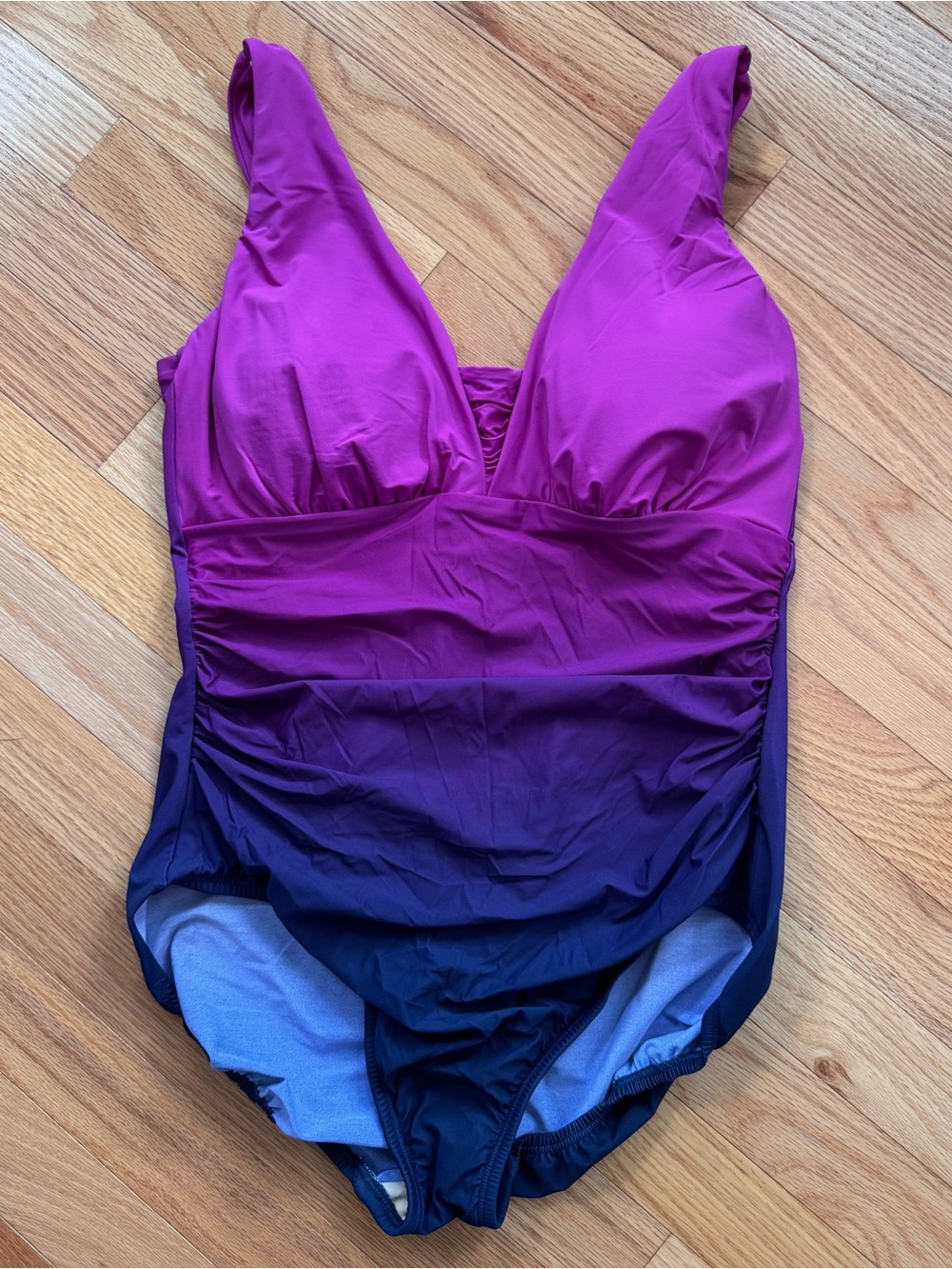 Lands' End SlenderSuit Grecian one-piece swimsuit 12 Crimson Rose Purple Ombre